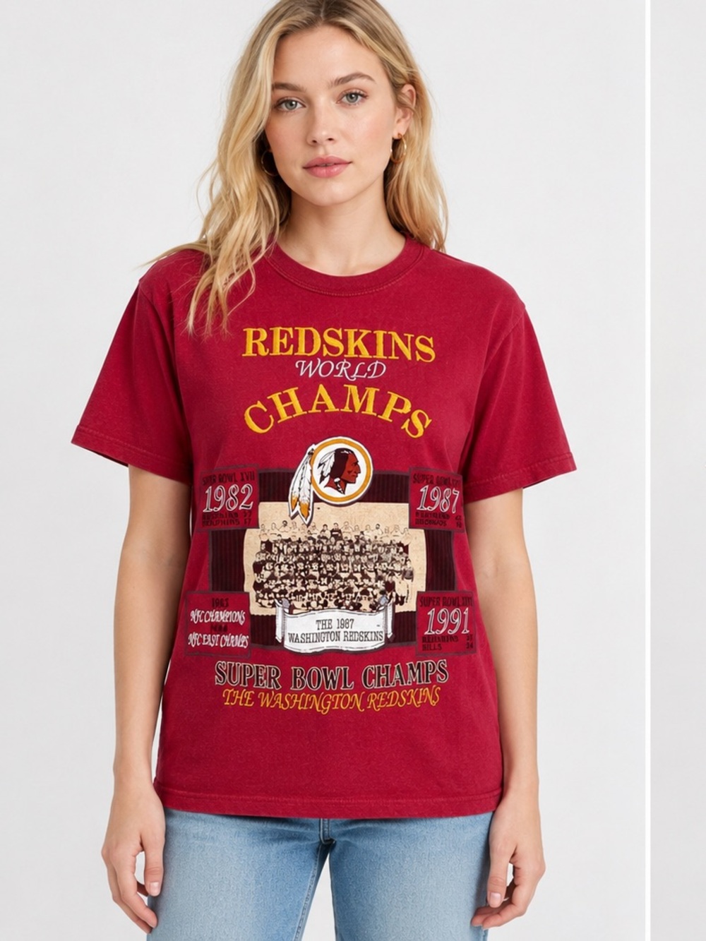 Vintage 90s Washington Redskins World Champs Embroidered T-Shirt Size Medium